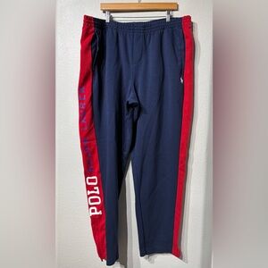 Polo by Ralph Lauren Blue and Red Joggers with Bold Stripe